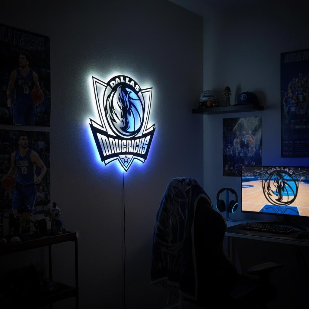 Dallas Mavericks Wall Art - NBA Team Logo Light Sign for Game Room Decor