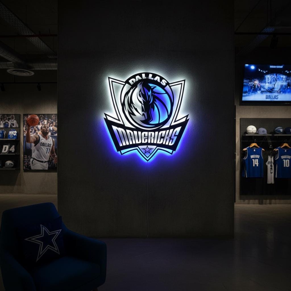 Dallas Mavericks Wall Art - NBA Team Logo Light Sign for Game Room Decor