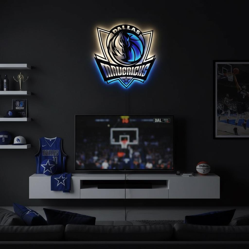 Dallas Mavericks Wall Art - NBA Team Logo Light Sign for Game Room Decor