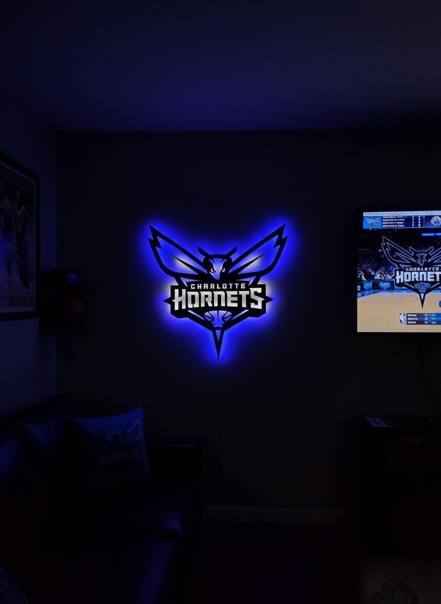 Charlotte Hornets Wall Art - Unique NBA Basketball Team Logo Game Room Decor