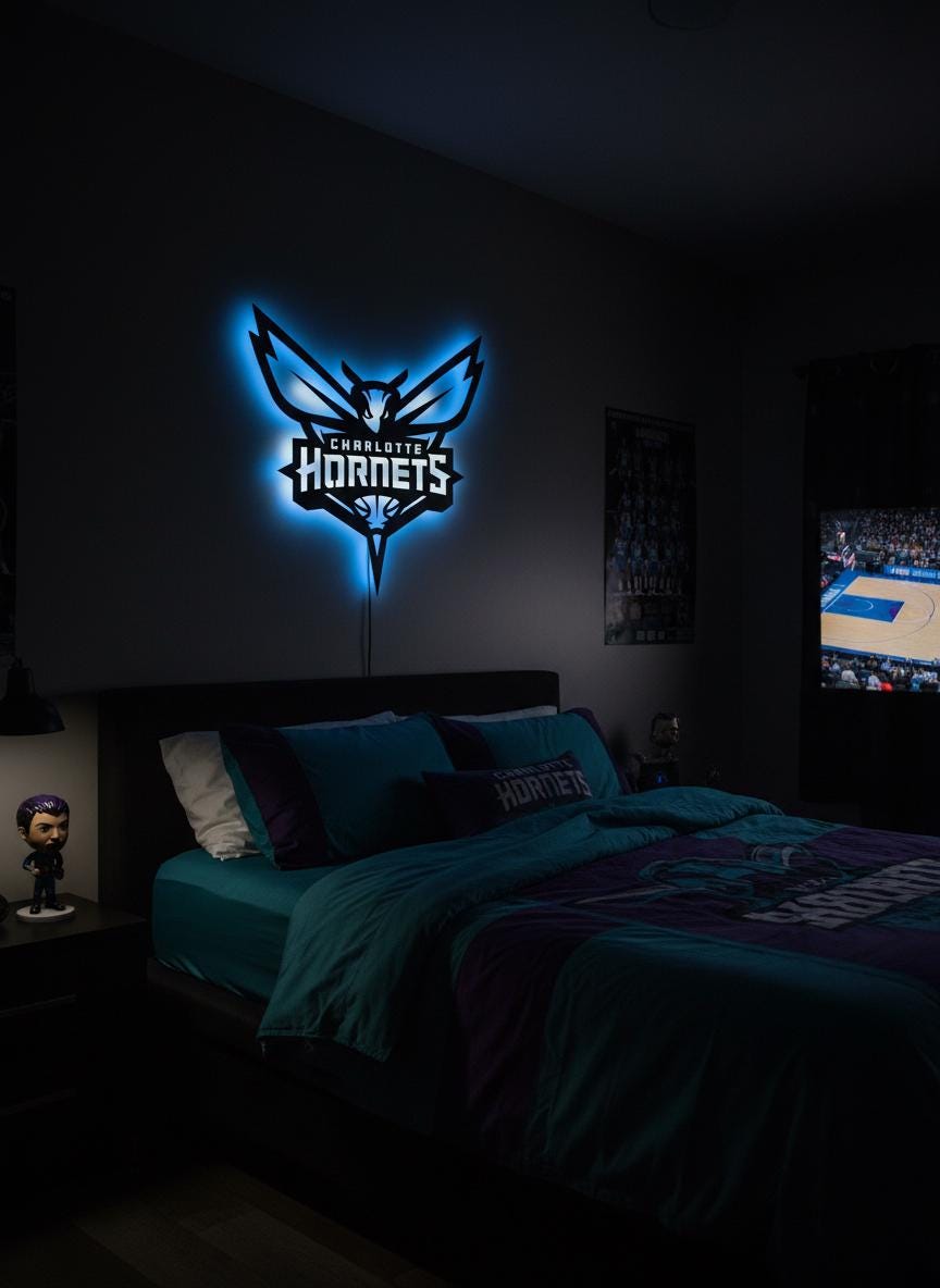 Charlotte Hornets Wall Art - Unique NBA Basketball Team Logo Game Room Decor