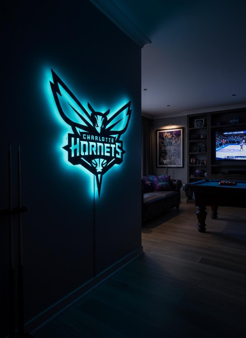 Charlotte Hornets Wall Art - Unique NBA Basketball Team Logo Game Room Decor