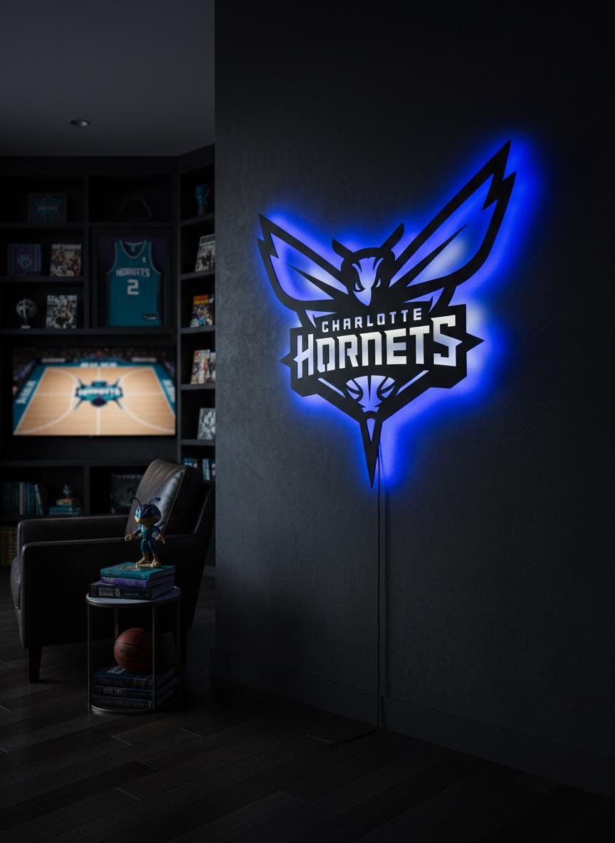 Charlotte Hornets Wall Art - Unique NBA Basketball Team Logo Game Room Decor