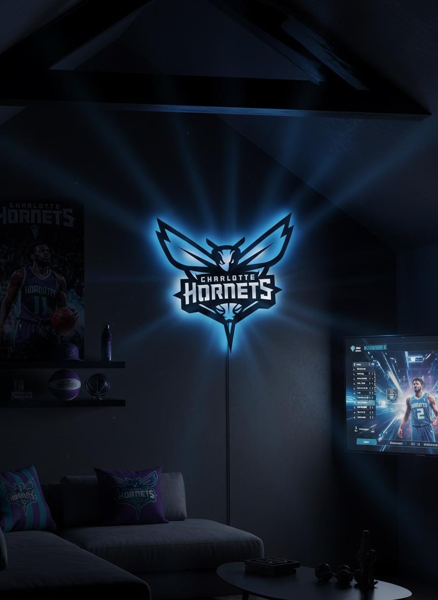 Charlotte Hornets Wall Art - Unique NBA Basketball Team Logo Game Room Decor