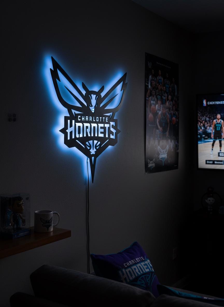 Charlotte Hornets Wall Art - Unique NBA Basketball Team Logo Game Room Decor