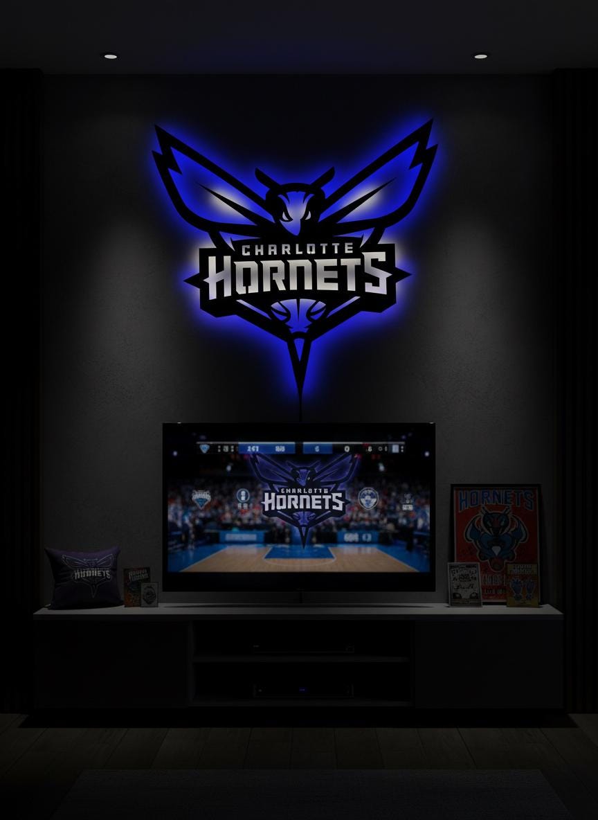 Charlotte Hornets Wall Art - Unique NBA Basketball Team Logo Game Room Decor