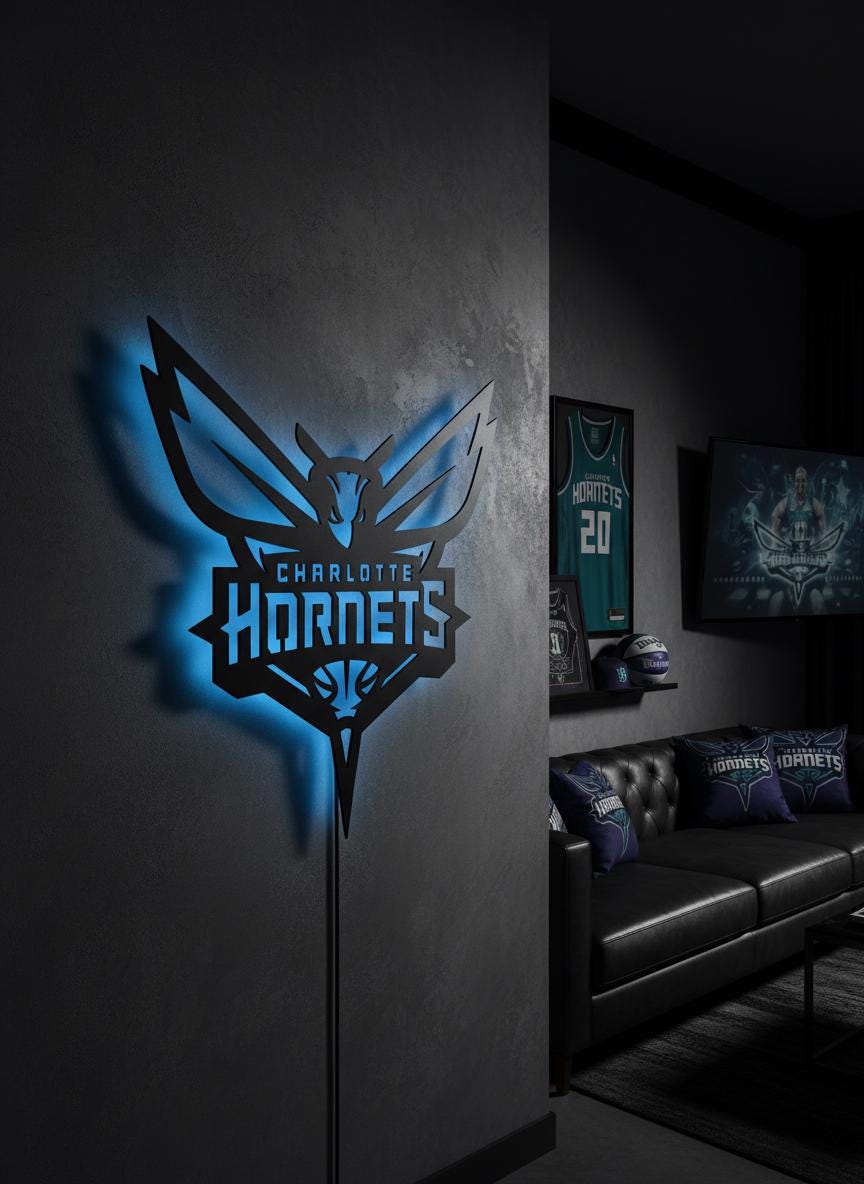Charlotte Hornets Wall Art - Unique NBA Basketball Team Logo Game Room Decor