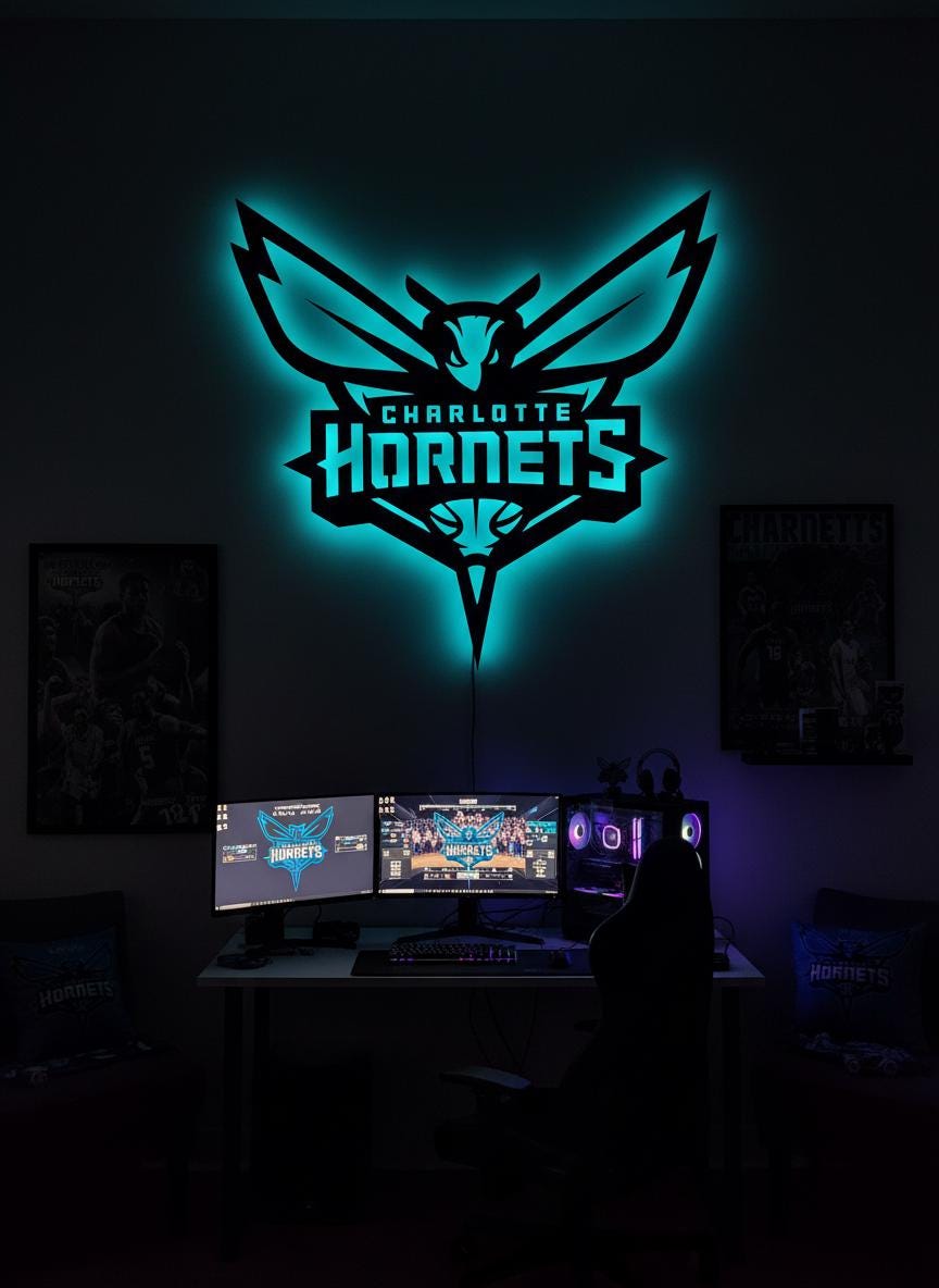 Charlotte Hornets Wall Art - Unique NBA Basketball Team Logo Game Room Decor