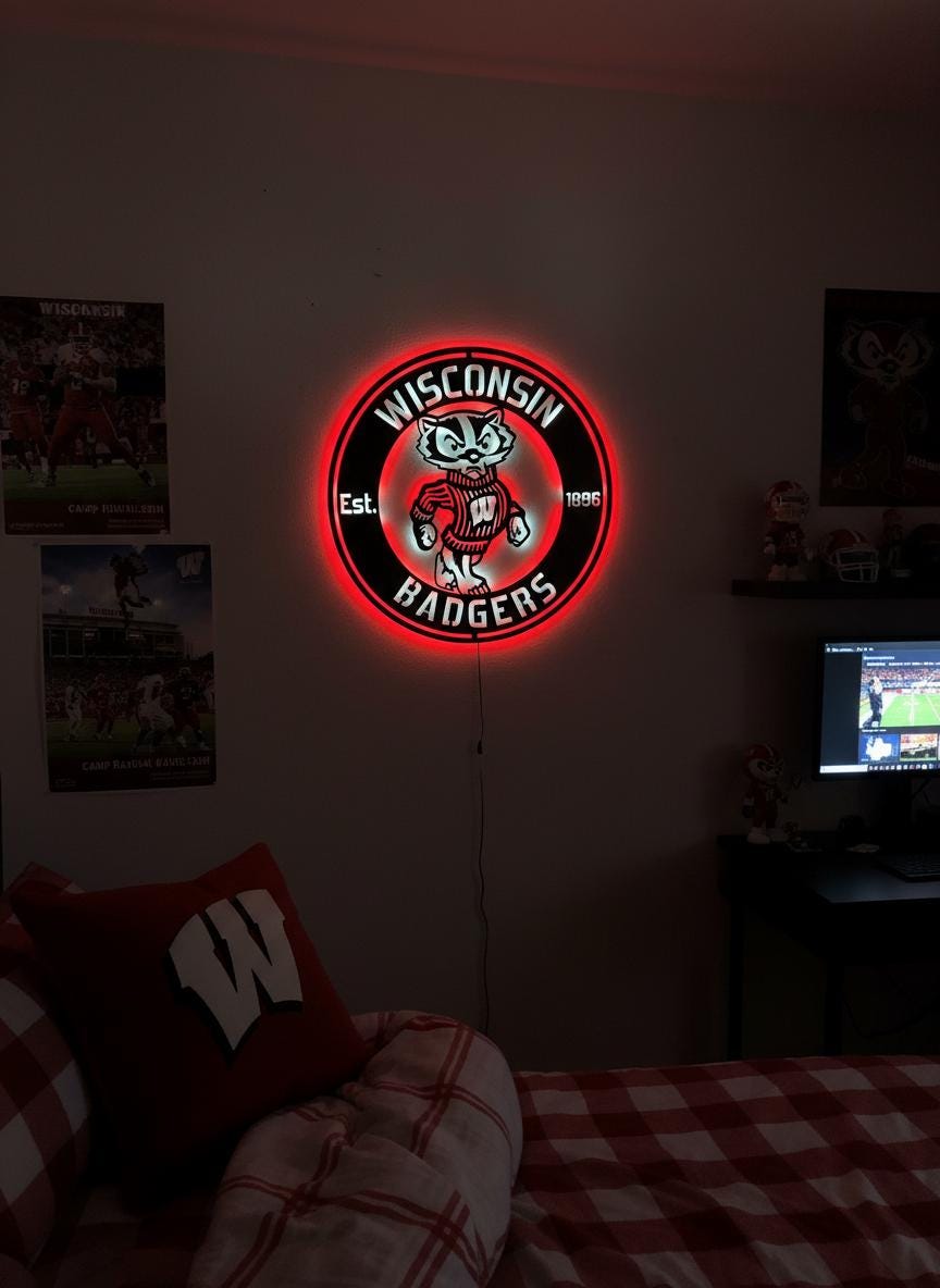 Wisconsin Badgers Wall Art - NCAA Team Logo Game Room Decor