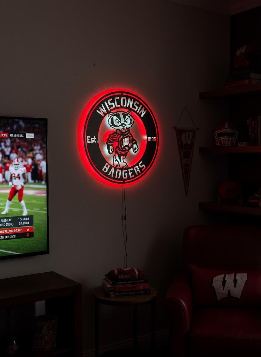 Wisconsin Badgers Wall Art - NCAA Team Logo Game Room Decor