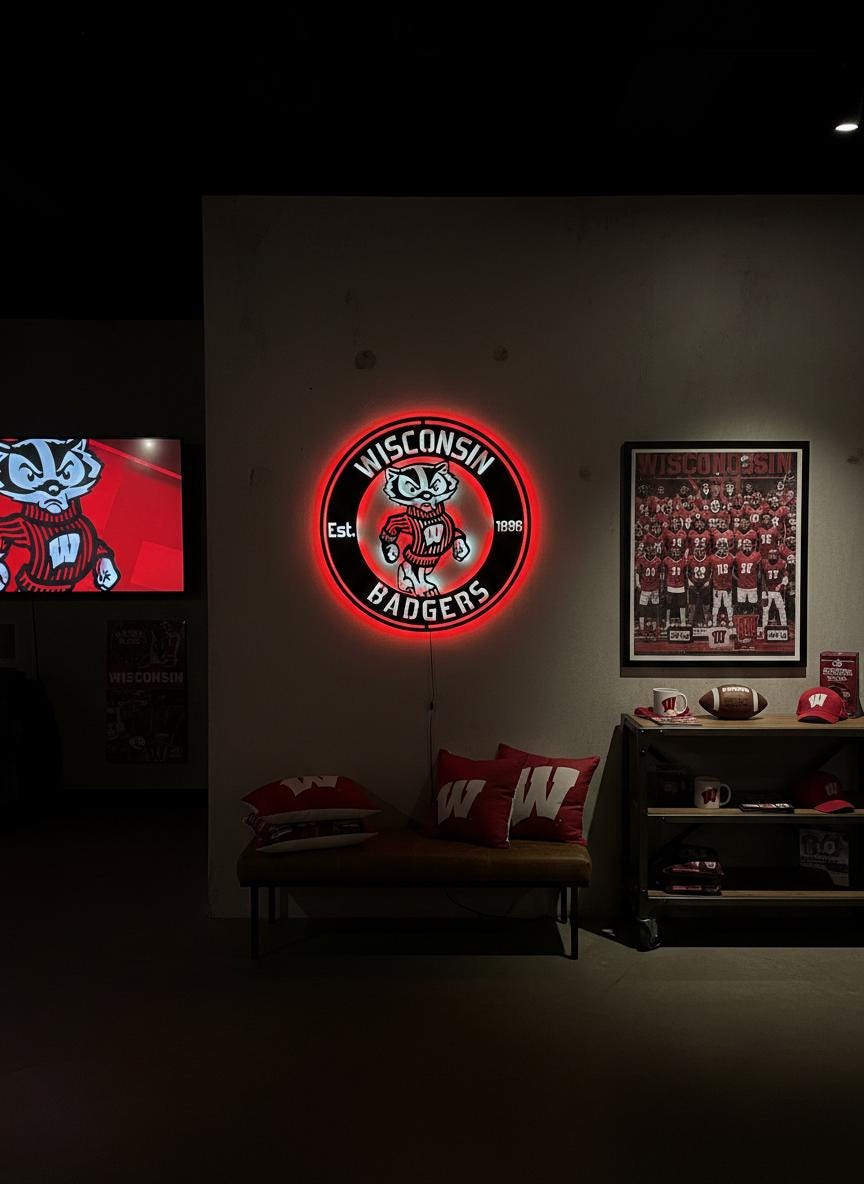Wisconsin Badgers Wall Art - NCAA Team Logo Game Room Decor