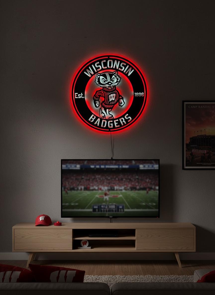 Wisconsin Badgers Wall Art - NCAA Team Logo Game Room Decor