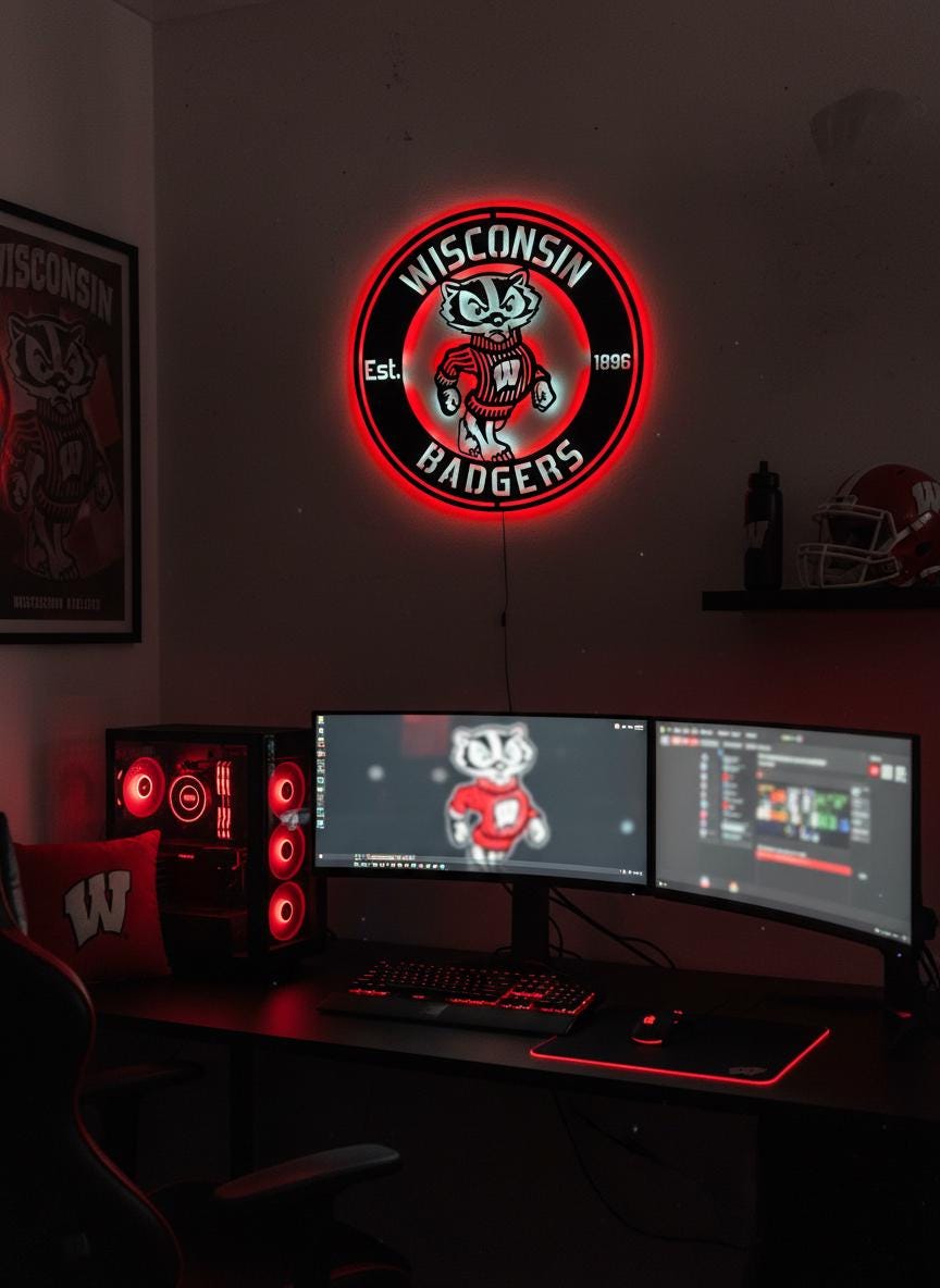 Wisconsin Badgers Wall Art - NCAA Team Logo Game Room Decor