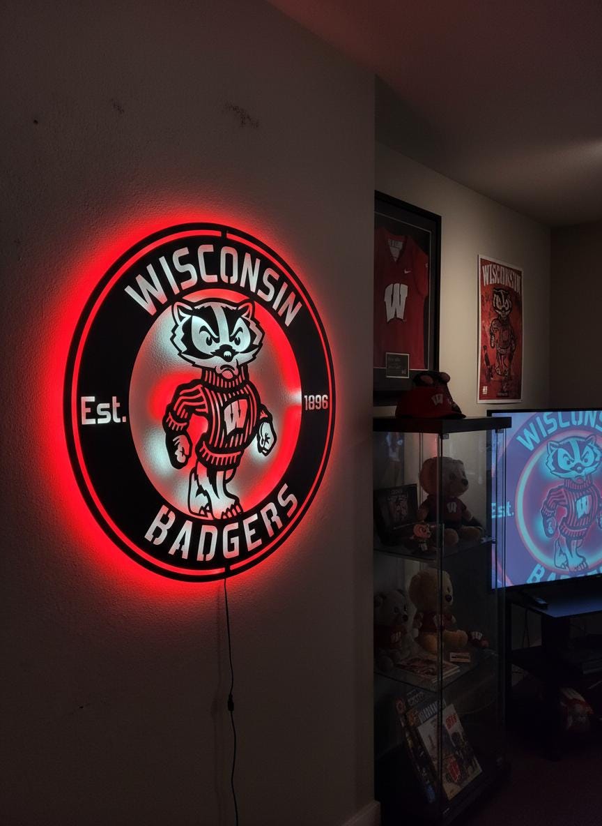 Wisconsin Badgers Wall Art - NCAA Team Logo Game Room Decor