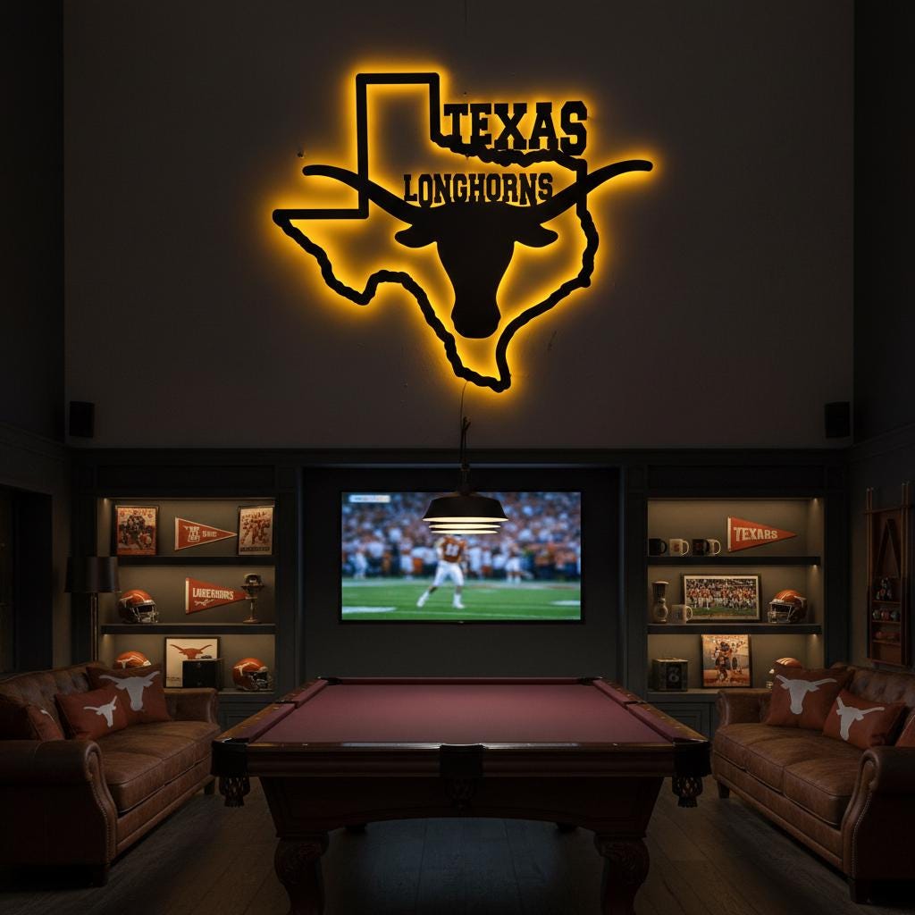 Texas Longhorns Wall Art - UT Hook Em Horns Logo Man Cave Decor