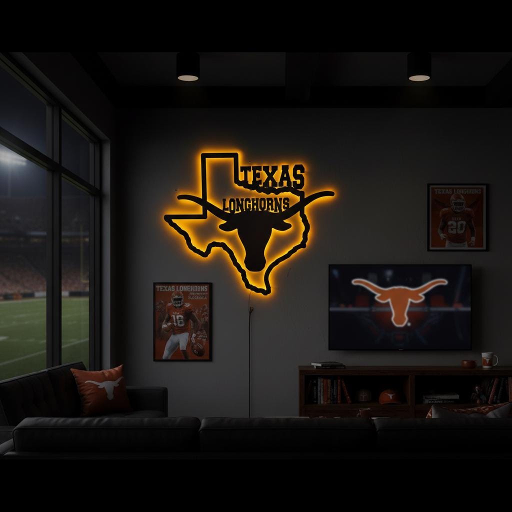 Texas Longhorns Wall Art - UT Hook Em Horns Logo Man Cave Decor
