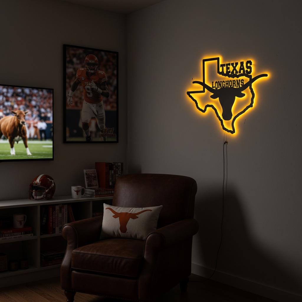 Texas Longhorns Wall Art - UT Hook Em Horns Logo Man Cave Decor