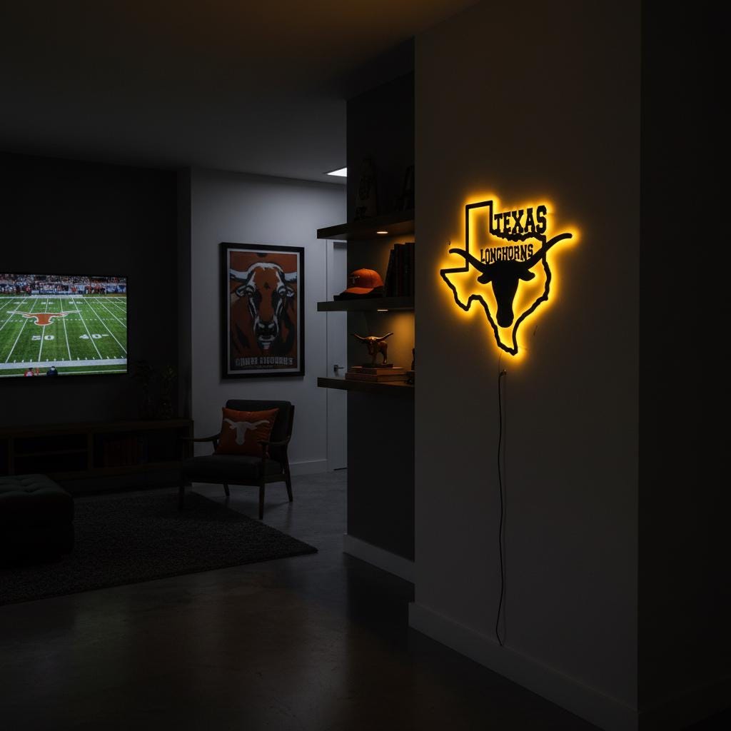 Texas Longhorns Wall Art - UT Hook Em Horns Logo Man Cave Decor
