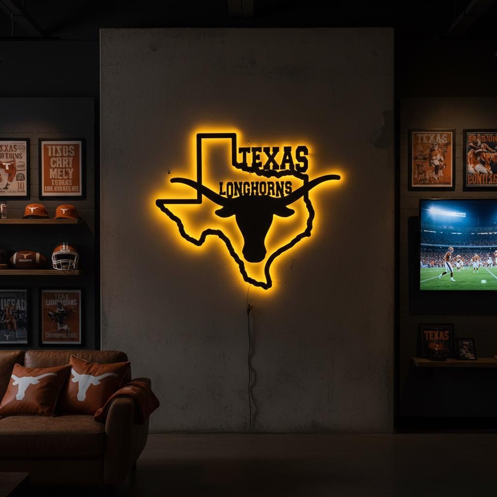 Texas Longhorns Wall Art - UT Hook Em Horns Logo Man Cave Decor