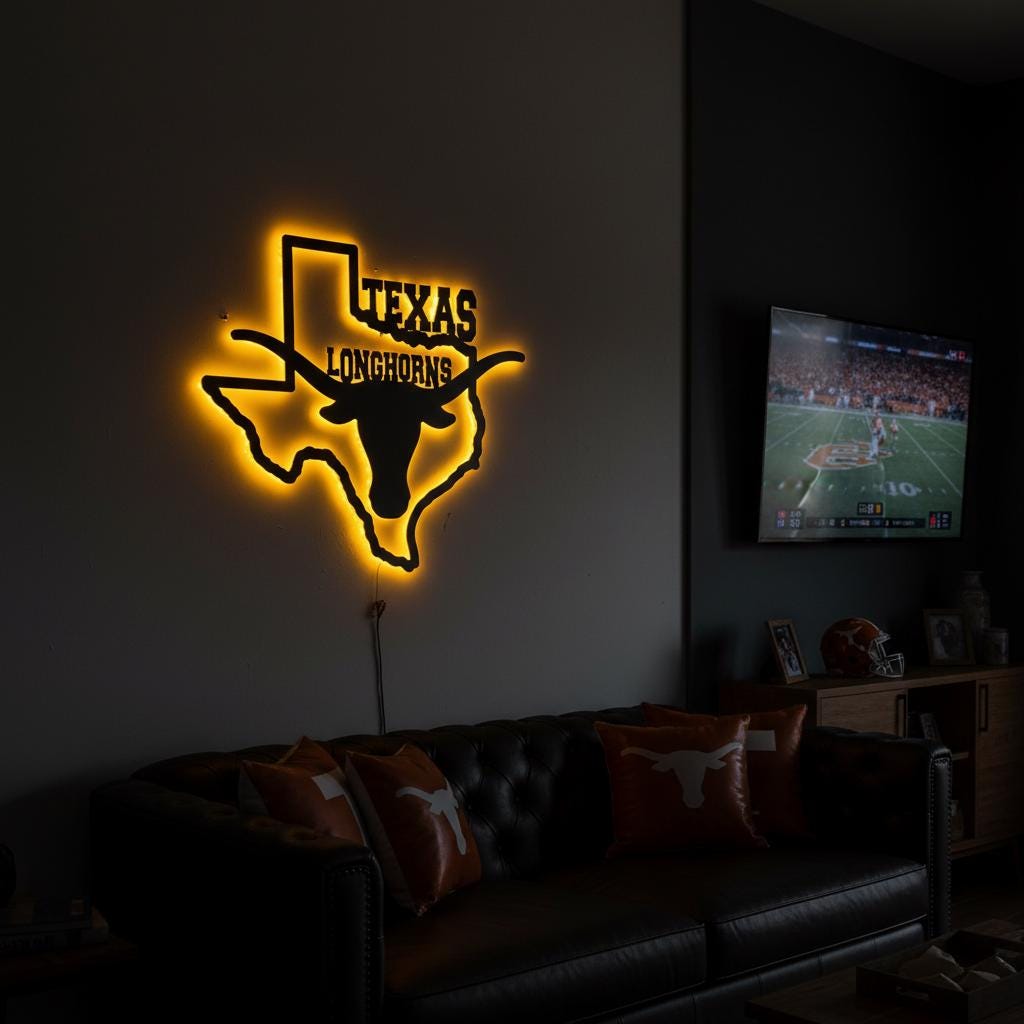 Texas Longhorns Wall Art - UT Hook Em Horns Logo Man Cave Decor