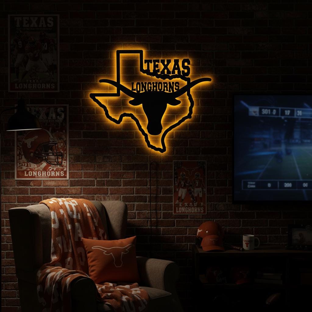 Texas Longhorns Wall Art - UT Hook Em Horns Logo Man Cave Decor