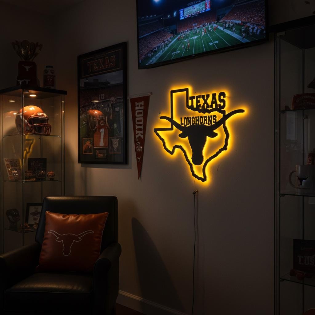 Texas Longhorns Wall Art - UT Hook Em Horns Logo Man Cave Decor