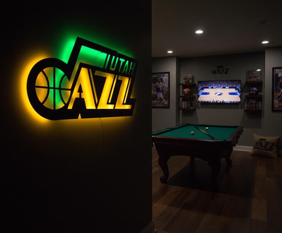 NBA Wall Art - Utah Jazz Team Logo Basketball Game Room Decor Gift