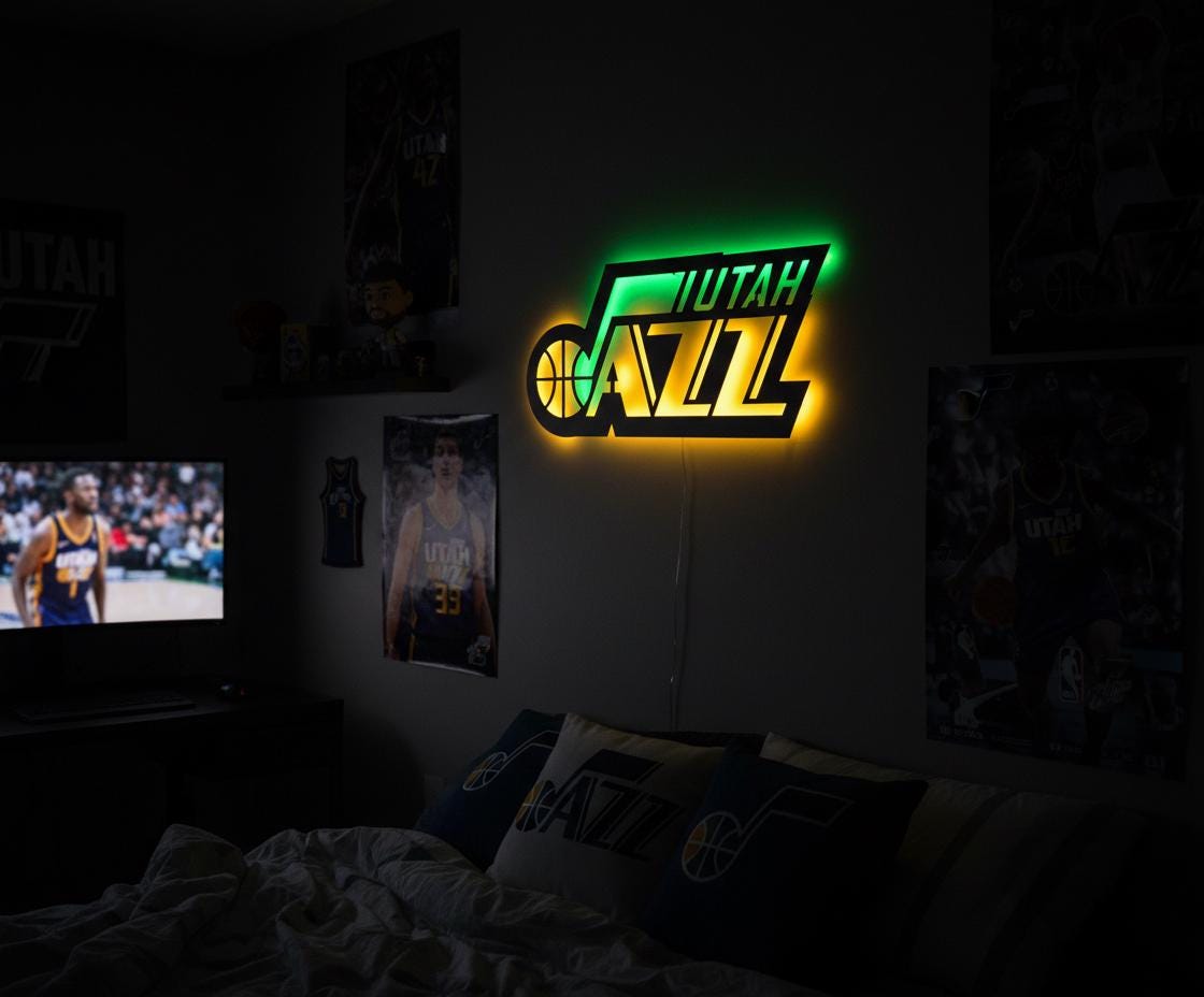 NBA Wall Art - Utah Jazz Team Logo Basketball Game Room Decor Gift