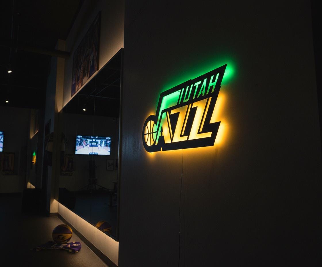 NBA Wall Art - Utah Jazz Team Logo Basketball Game Room Decor Gift