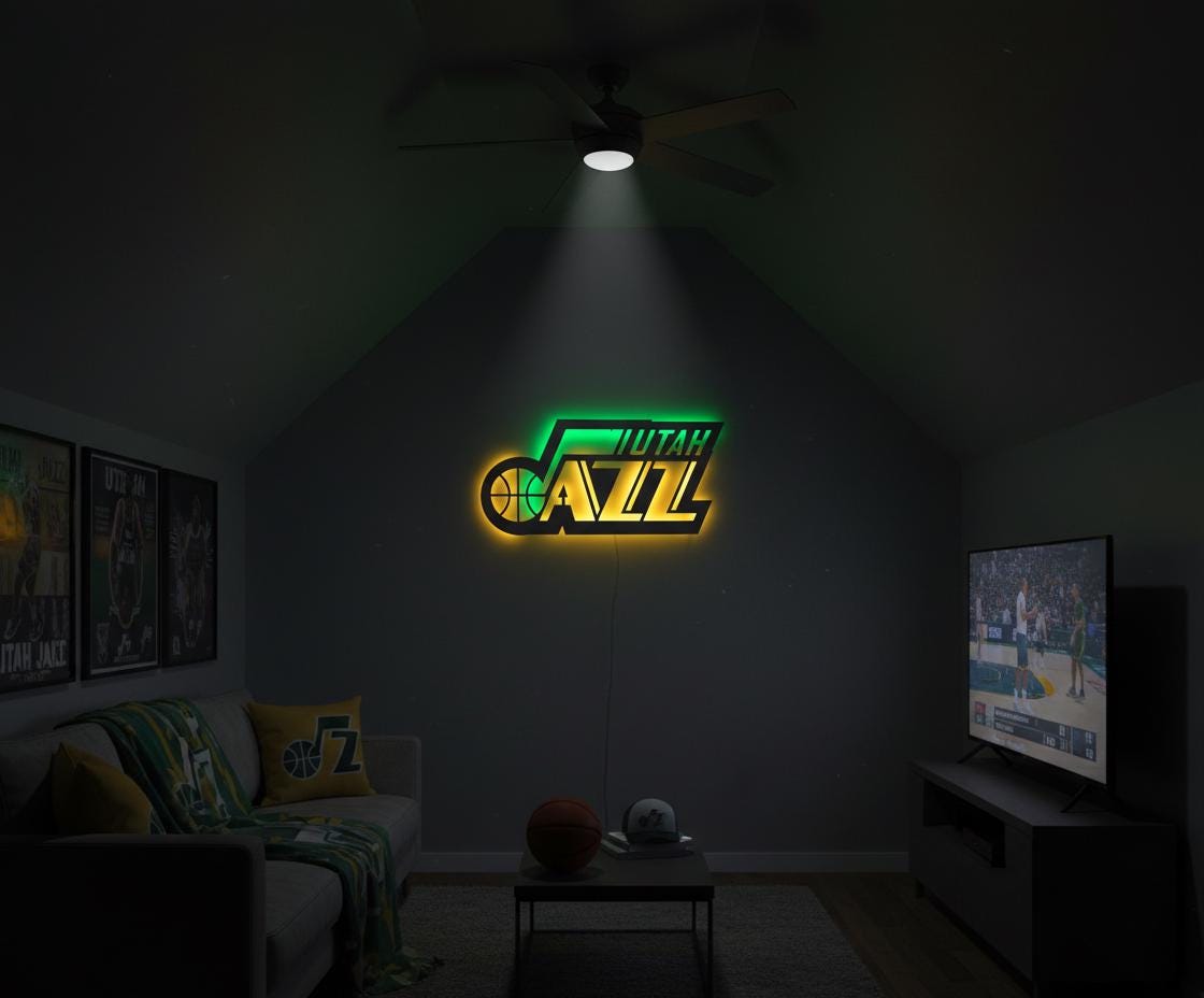 NBA Wall Art - Utah Jazz Team Logo Basketball Game Room Decor Gift