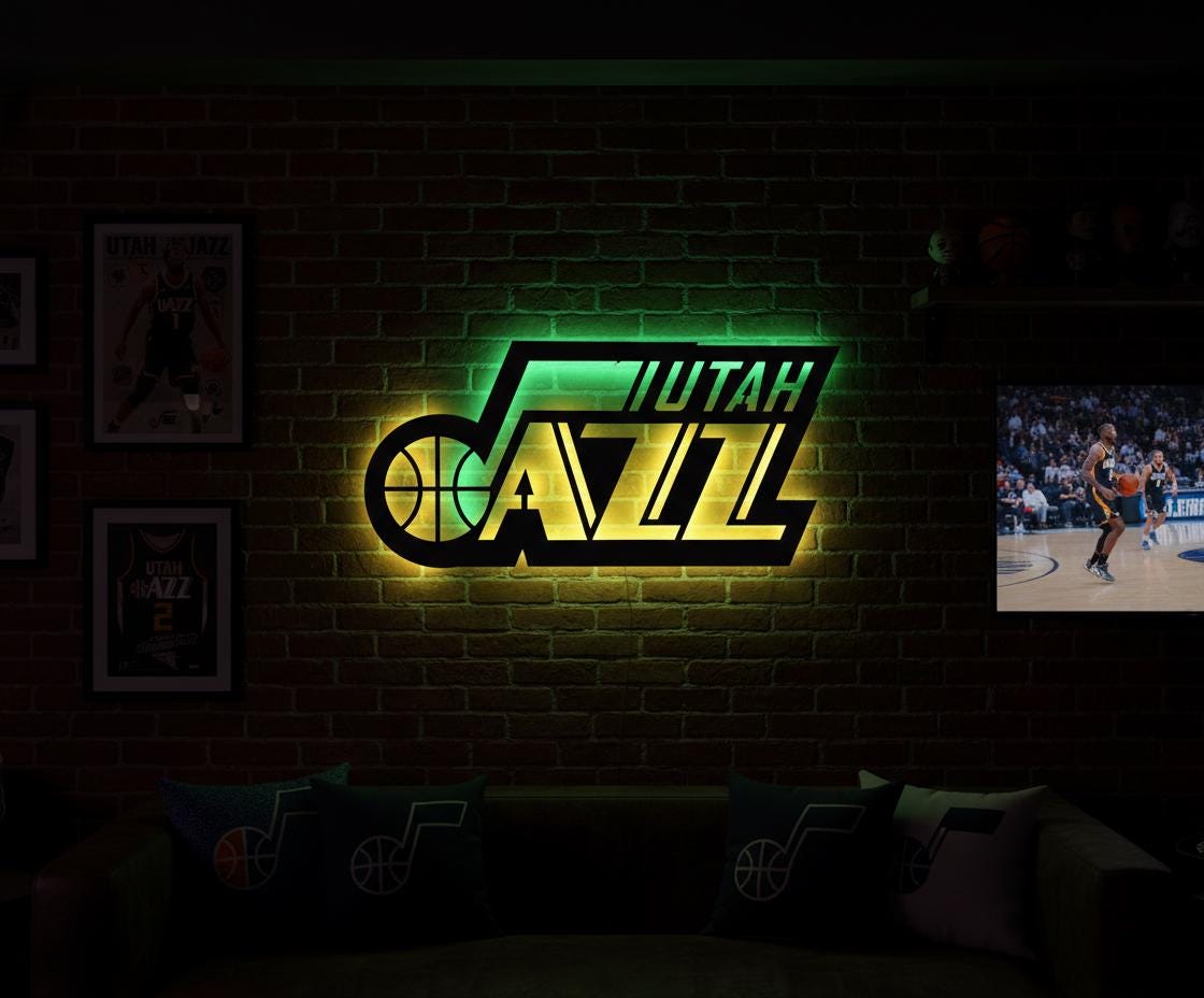 NBA Wall Art - Utah Jazz Team Logo Basketball Game Room Decor Gift