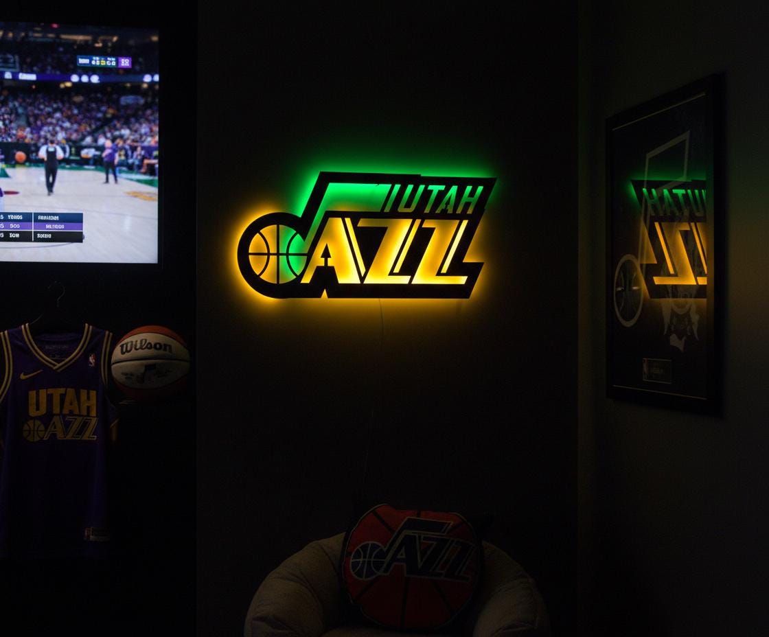 NBA Wall Art - Utah Jazz Team Logo Basketball Game Room Decor Gift