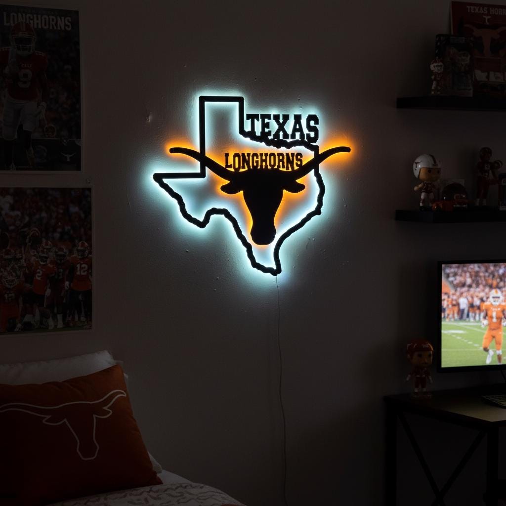 Texas Longhorns Wall Art - UT Austin Logo - Game Room Decor Gift