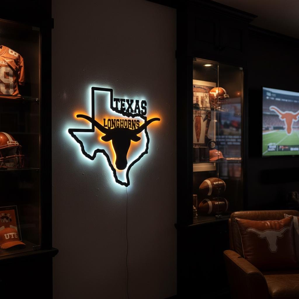 Texas Longhorns Wall Art - UT Austin Logo - Game Room Decor Gift