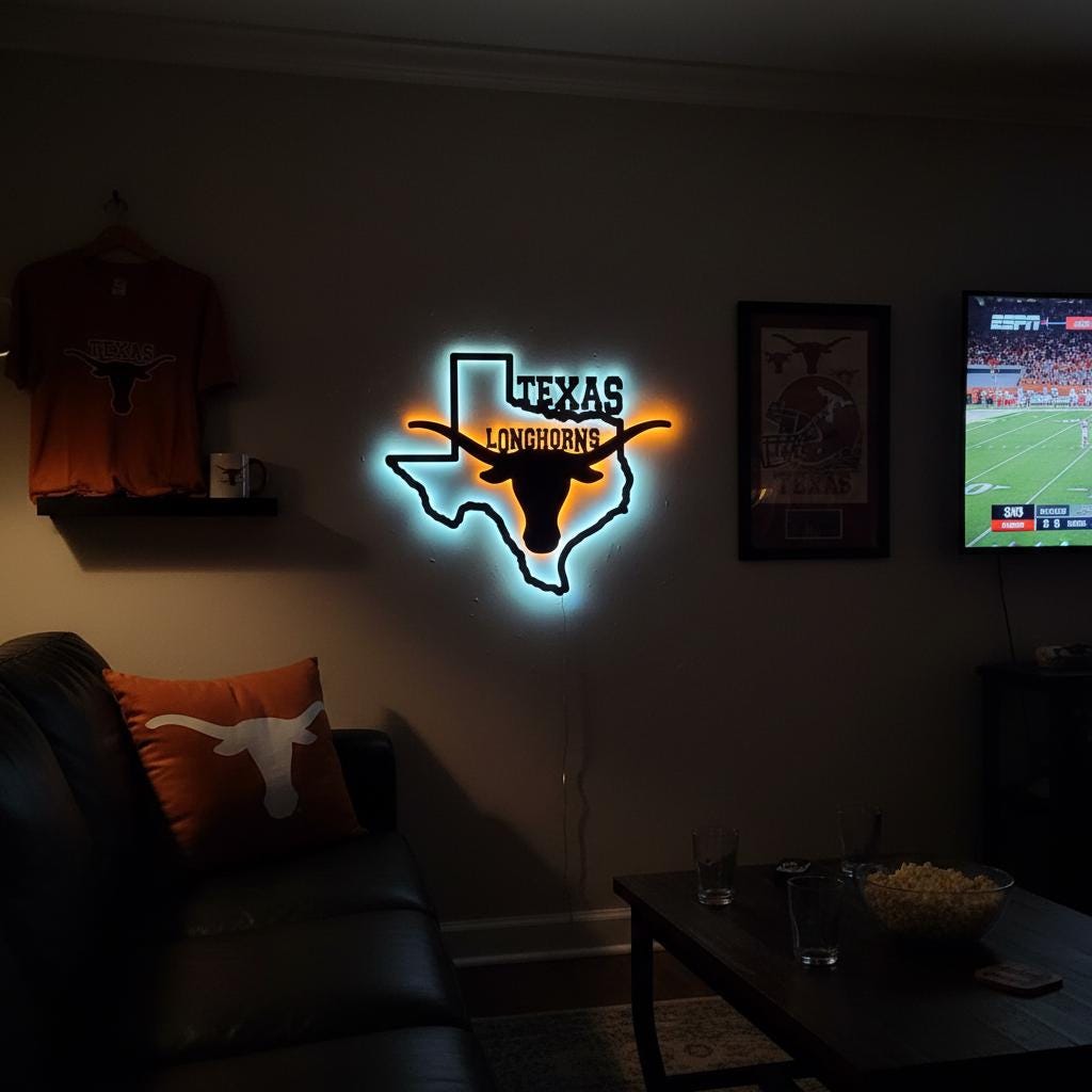 Texas Longhorns Wall Art - UT Austin Logo - Game Room Decor Gift