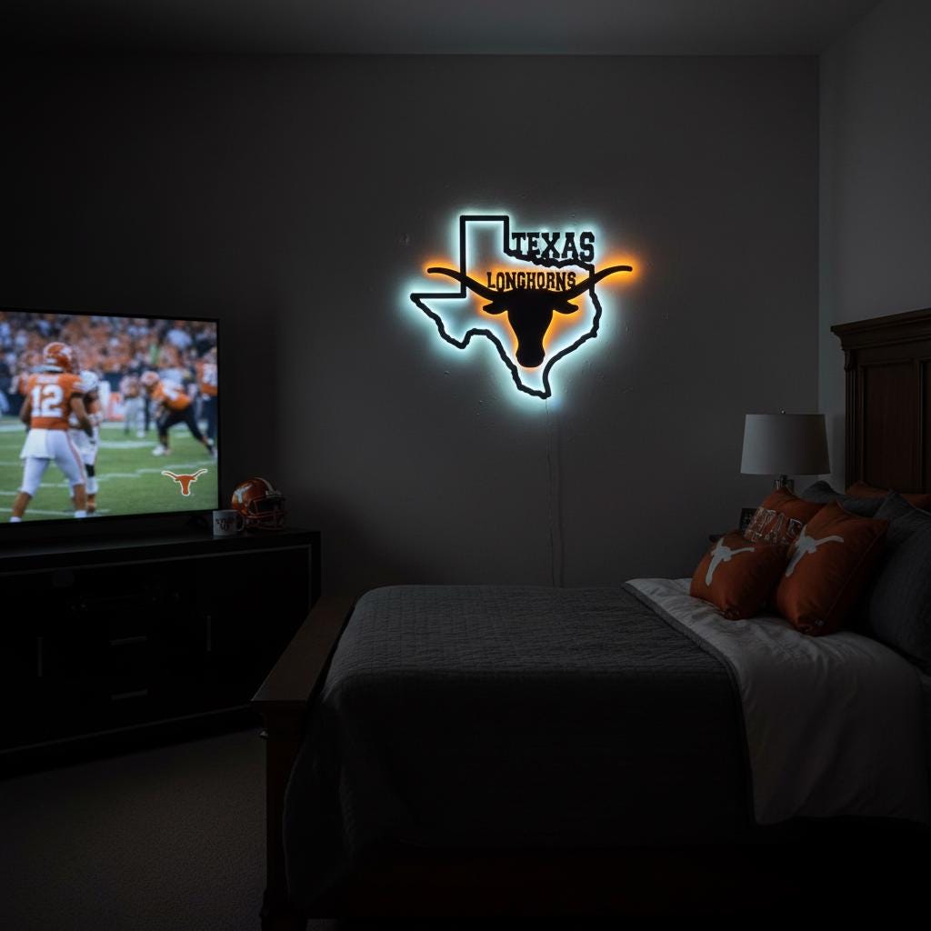 Texas Longhorns Wall Art - UT Austin Logo - Game Room Decor Gift