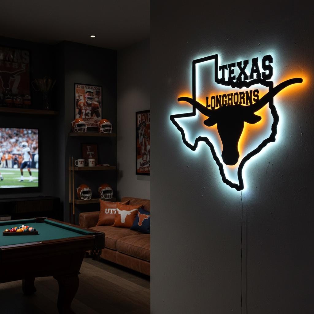 Texas Longhorns Wall Art - UT Austin Logo - Game Room Decor Gift