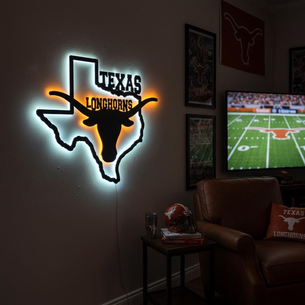 Texas Longhorns Wall Art - UT Austin Logo - Game Room Decor Gift