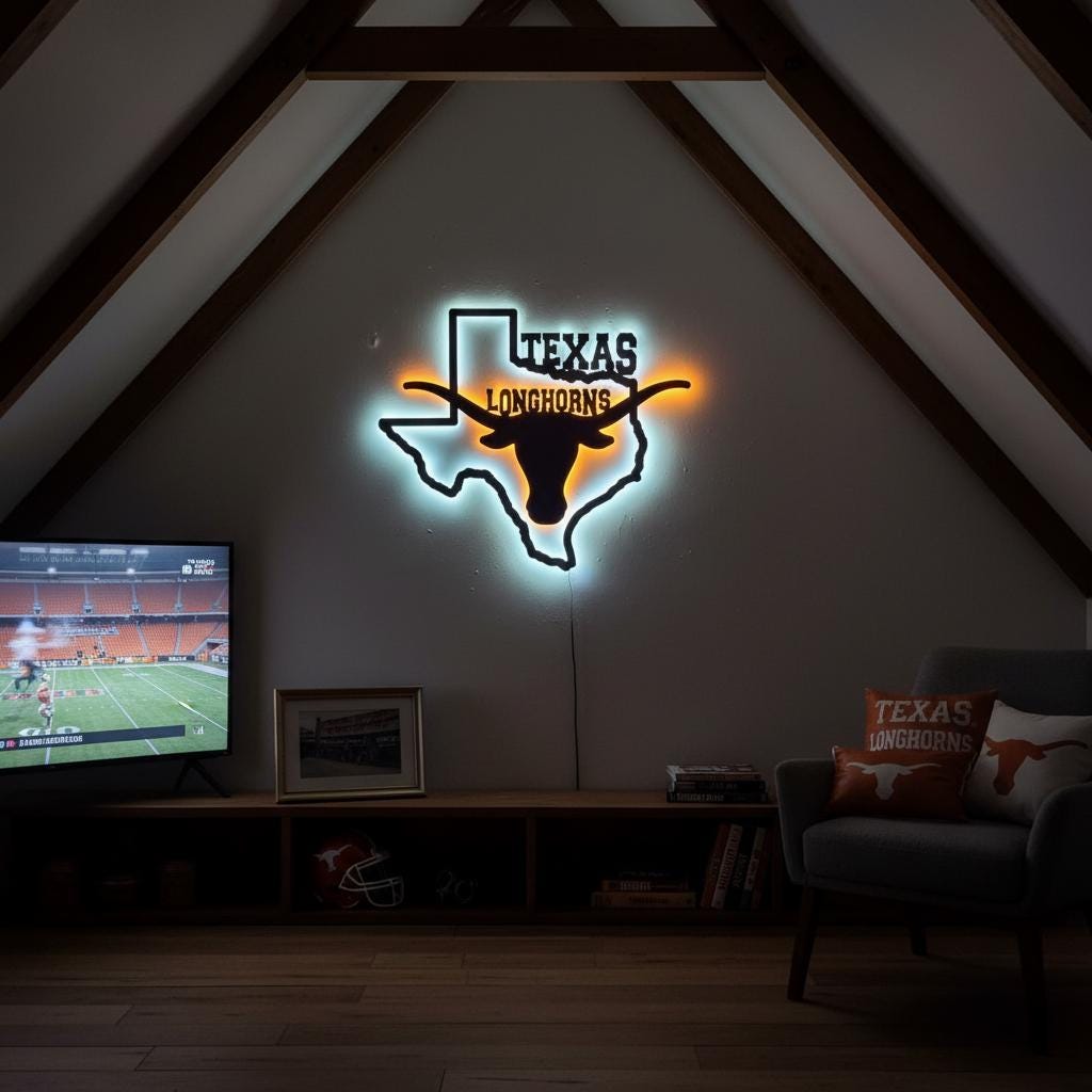 Texas Longhorns Wall Art - UT Austin Logo - Game Room Decor Gift
