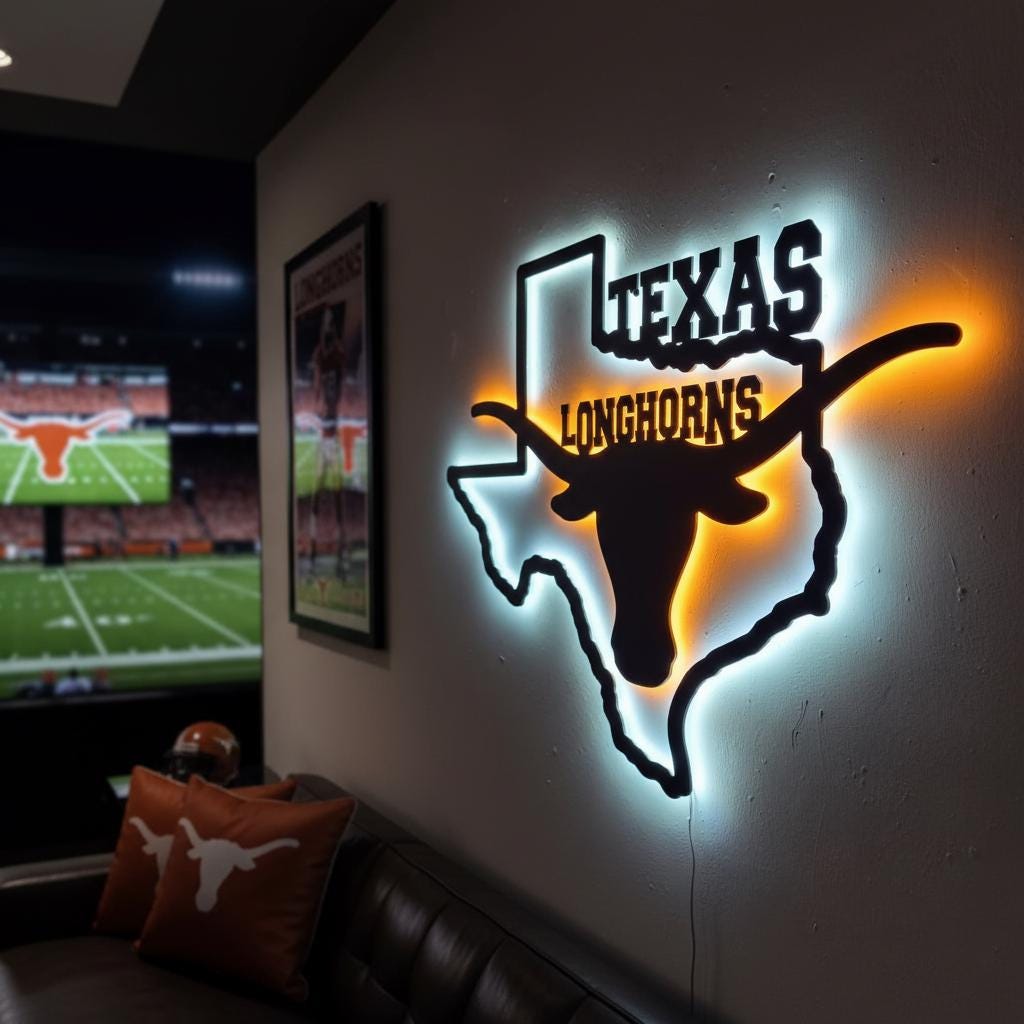 Texas Longhorns Wall Art - UT Austin Logo - Game Room Decor Gift