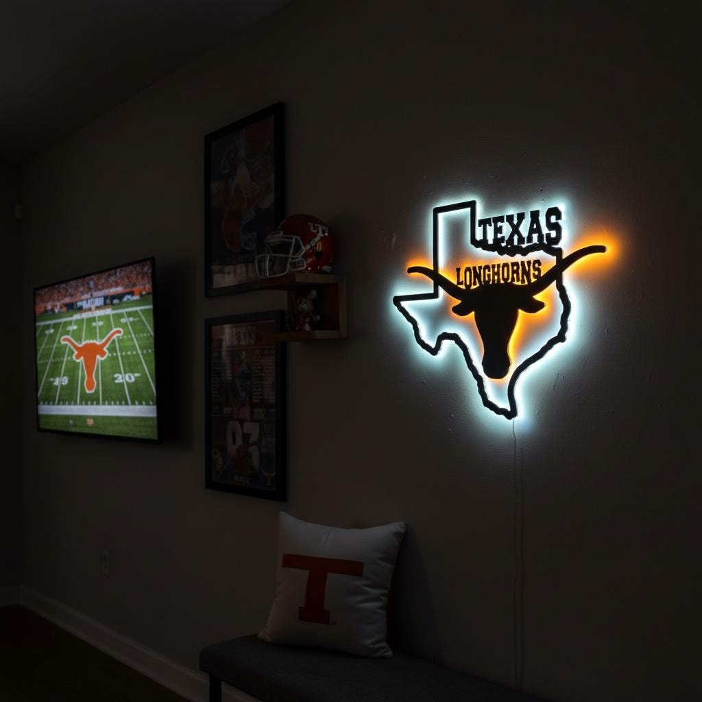 Texas Longhorns Wall Art - UT Austin Logo - Game Room Decor Gift