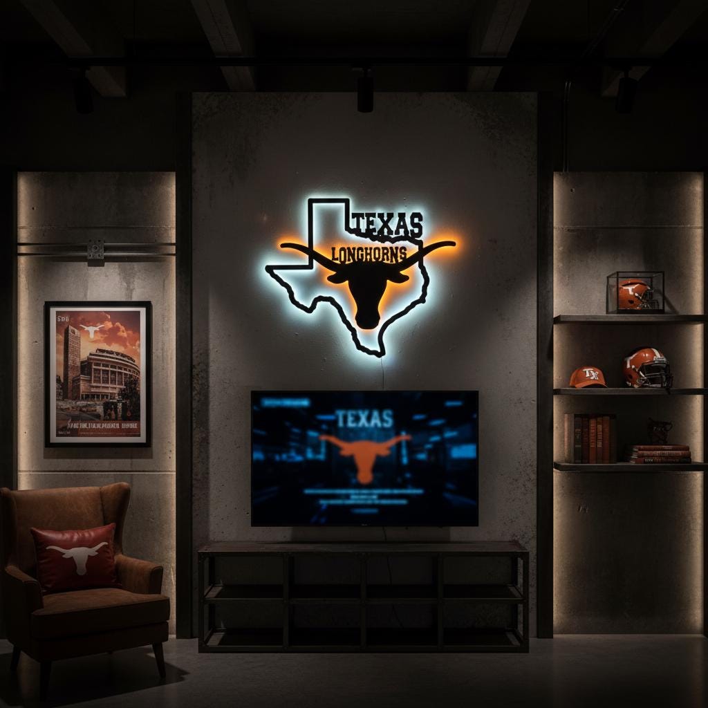 Texas Longhorns Wall Art - UT Austin Logo - Game Room Decor Gift