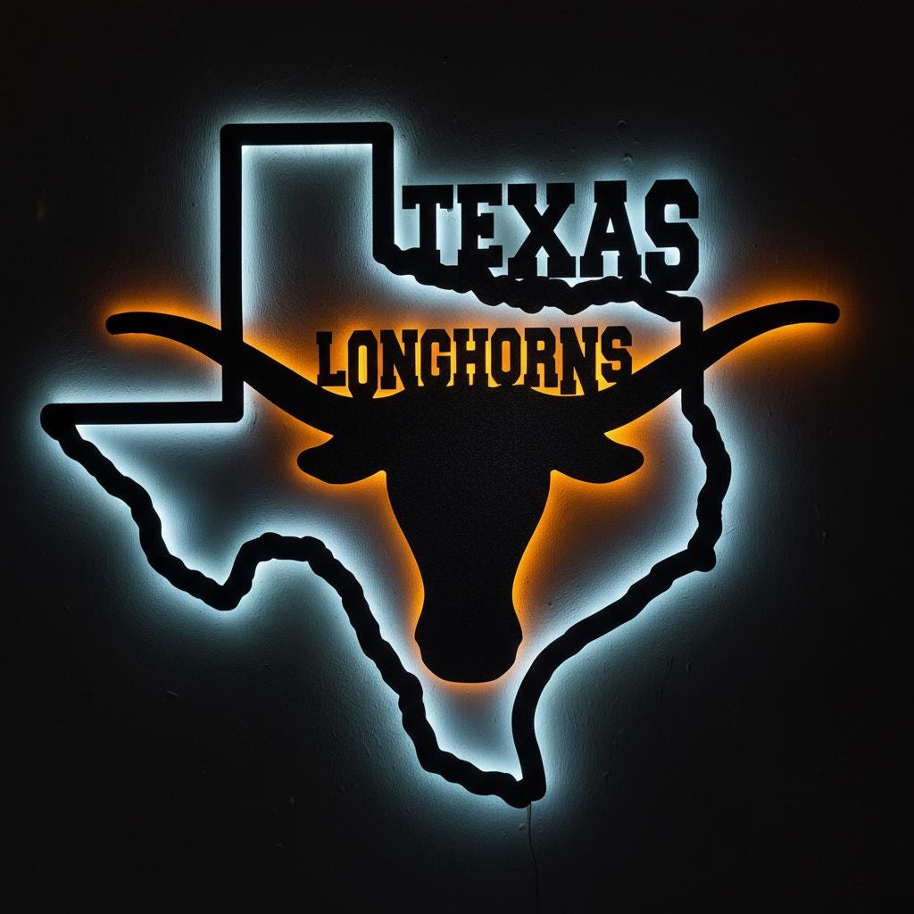 Texas Longhorns Wall Art - UT Austin Logo - Game Room Decor Gift