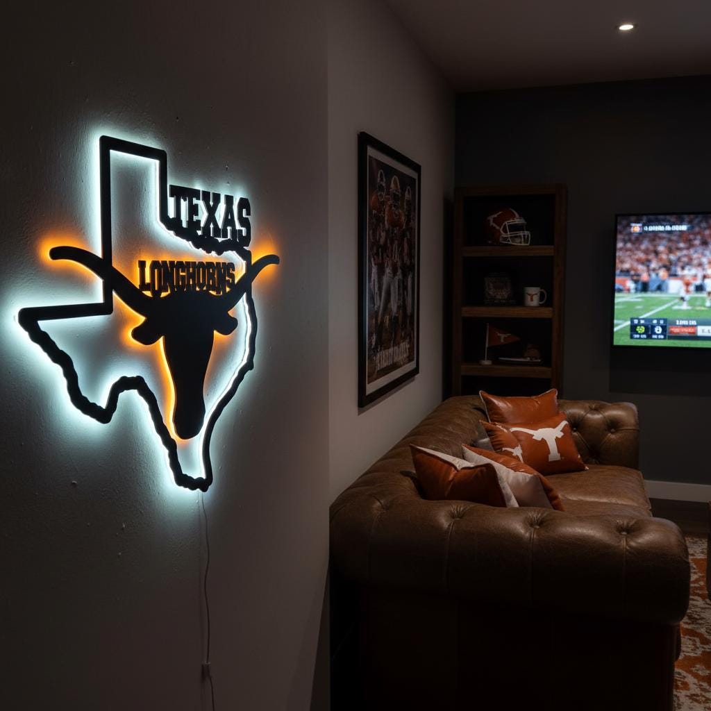 Texas Longhorns Wall Art - UT Austin Logo - Game Room Decor Gift