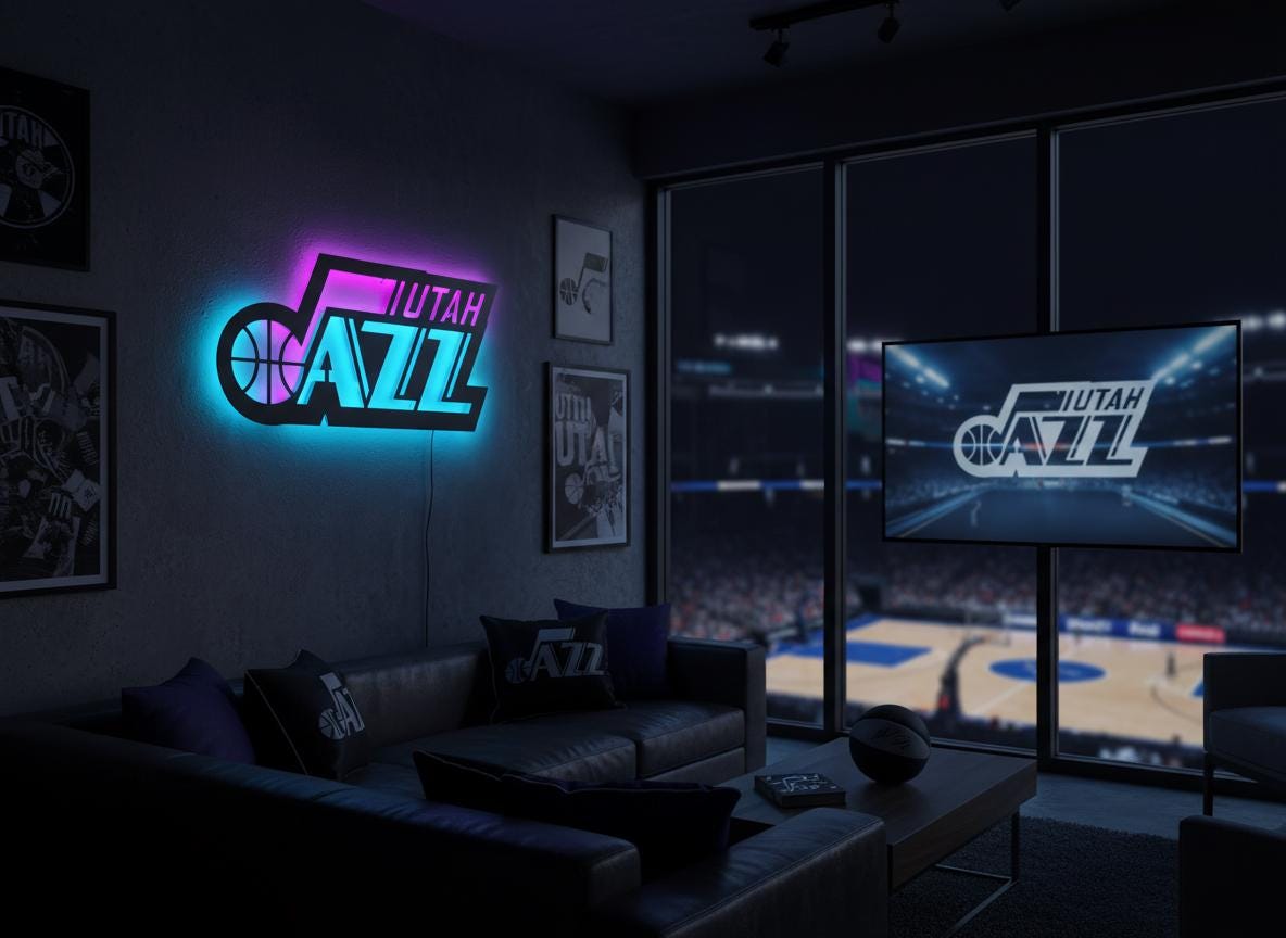 Utah Jazz Wall Art - Team Logo Basketball Decor - Game Room Gift