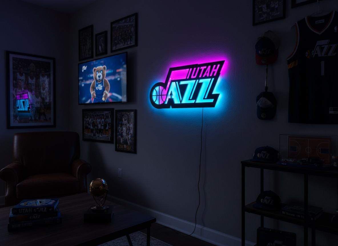 Utah Jazz Wall Art - Team Logo Basketball Decor - Game Room Gift