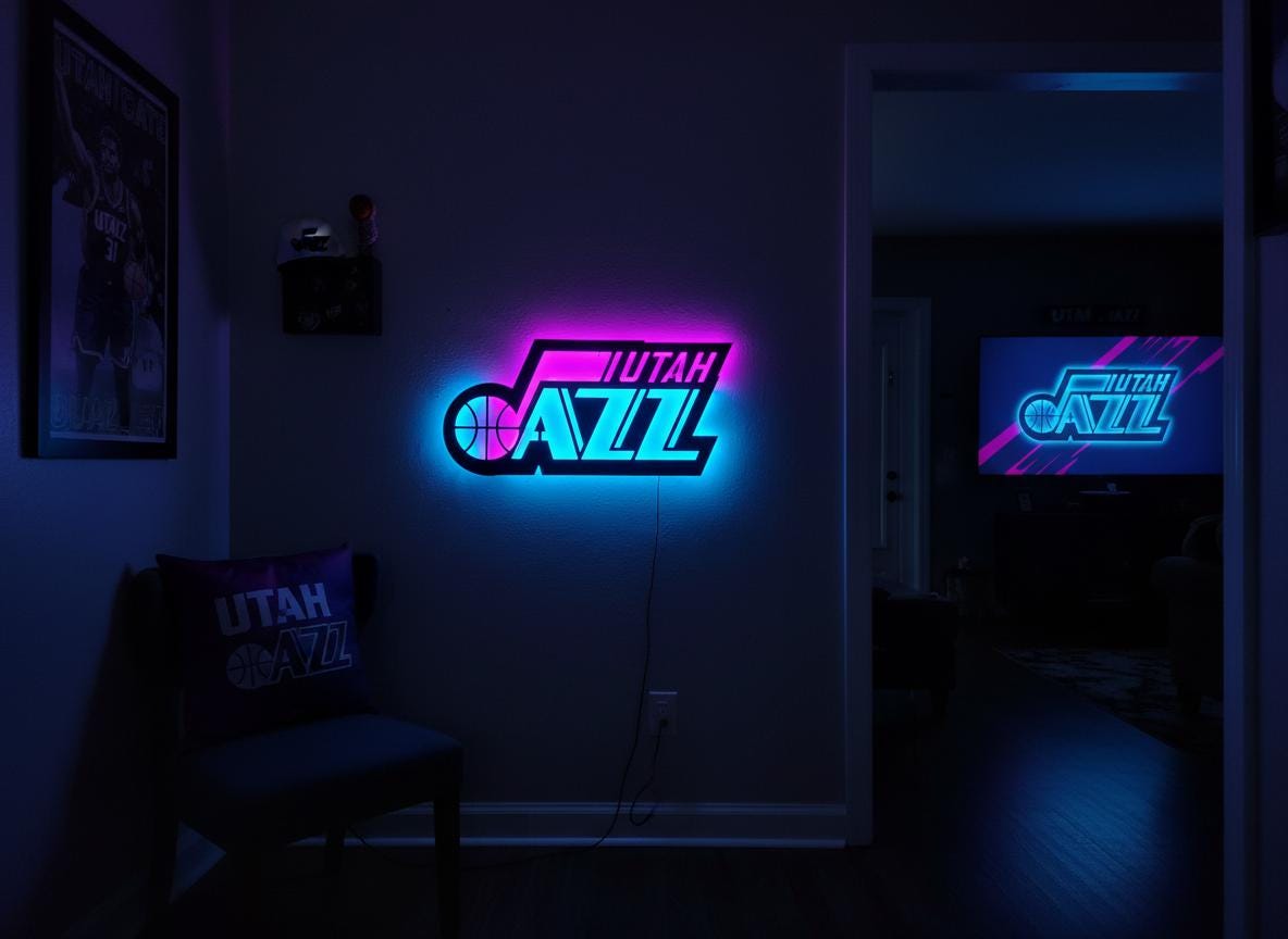 Utah Jazz Wall Art - Team Logo Basketball Decor - Game Room Gift