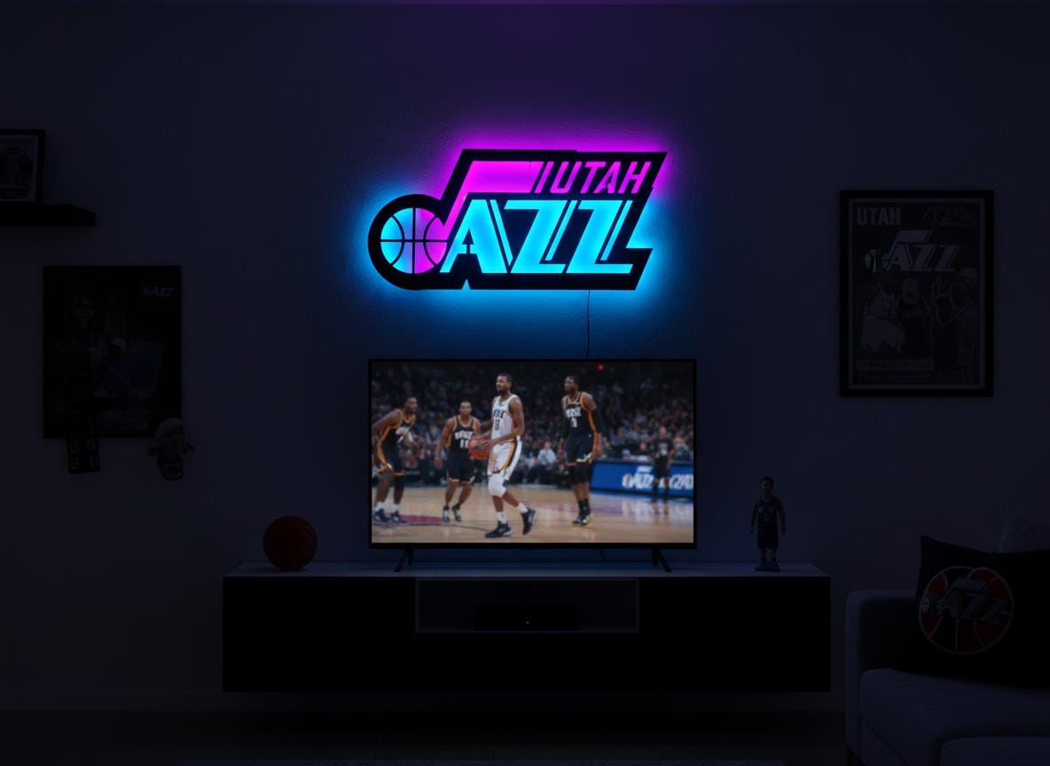 Utah Jazz Wall Art - Team Logo Basketball Decor - Game Room Gift