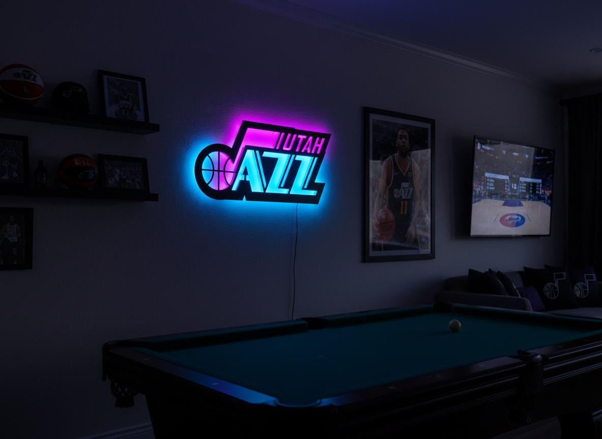 Utah Jazz Wall Art - Team Logo Basketball Decor - Game Room Gift
