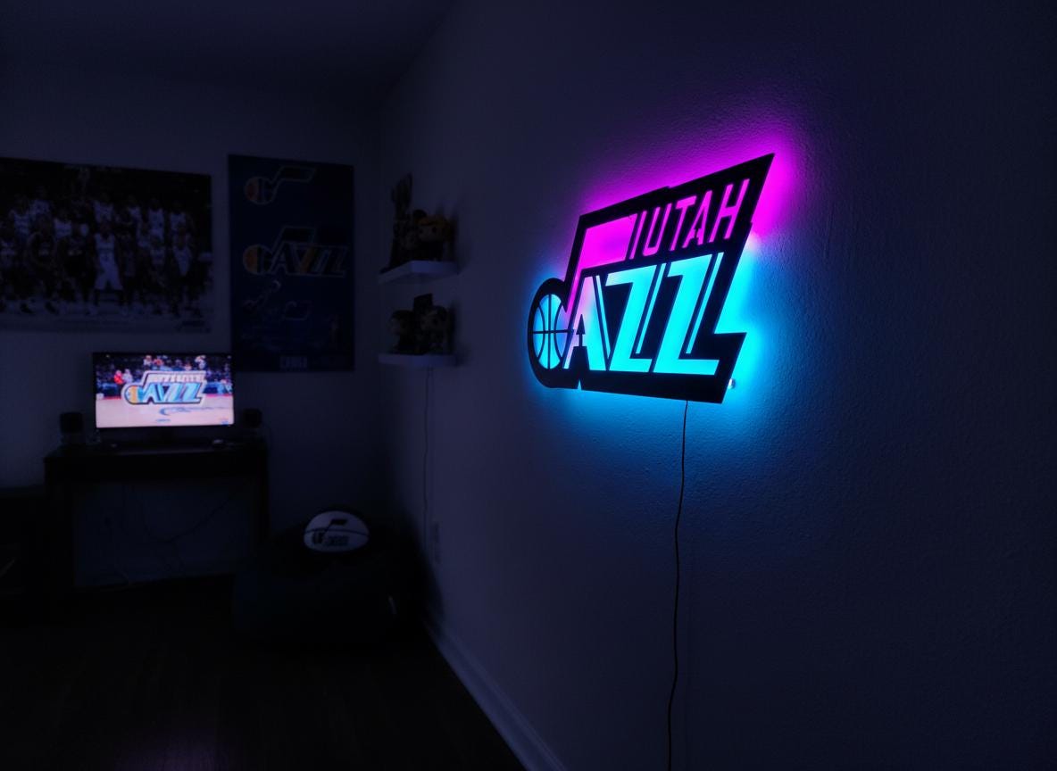 Utah Jazz Wall Art - Team Logo Basketball Decor - Game Room Gift
